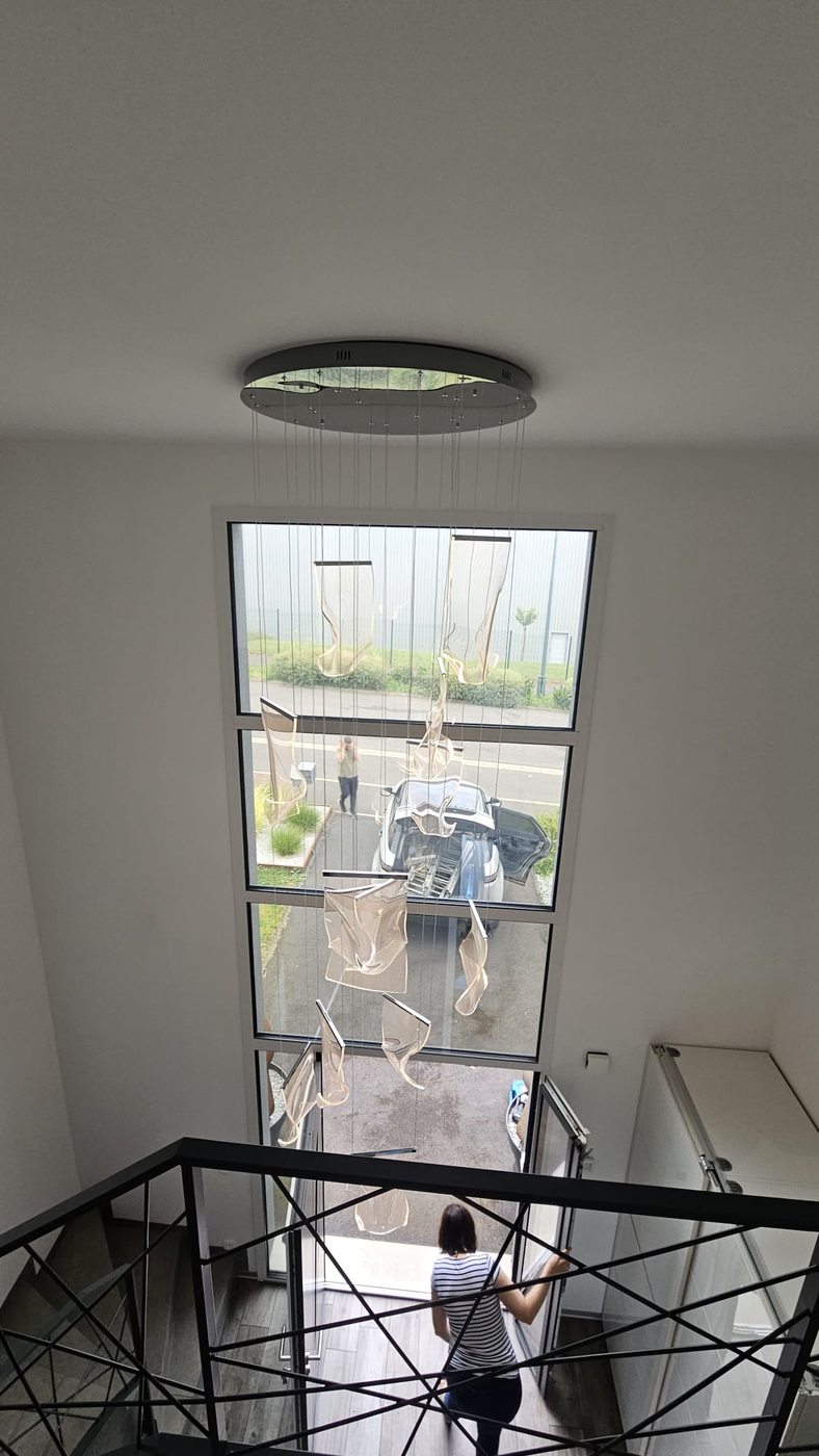 Installation luminaire double hauteur